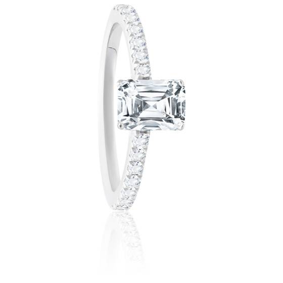Bague Solitaire En Or Blanc 18 Carats Avec Diamant Radiant 0,70 Carat (H/I1) - Taille 55 - Occasion
