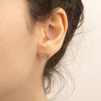 750/1000 Two-Tone Gold Infinity Stud Earrings - Emanessence