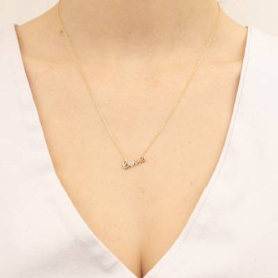 Collier Love Oxyde de Zirconium, Or Jaune 375, Longueur 42 à 45 cm - Emanessence