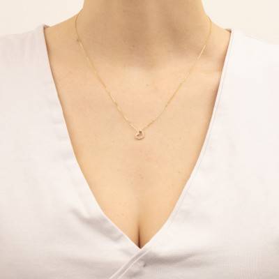 375 Yellow Gold & Zirconium Oxide Openwork Heart Necklace, 42 cm - Emanessence
