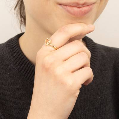 Bague Coeurs Ajourés Entrelacés Oxyde de Zirconium & Or Jaune 375 - Emanessence
