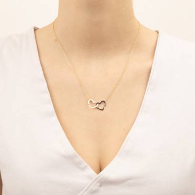 Collier Coeur en Or Jaune et Blanc 375, Longueur 43 cm - Emanessence