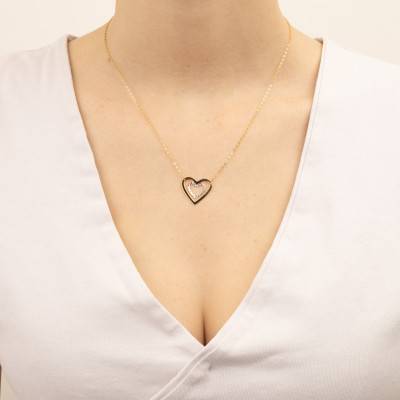 Collier Double Coeur en Or Jaune & Blanc 375, Longueur 42 cm - Emanessence