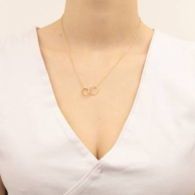 Collier Coeur Double, Plaqué Or & Oxyde de Zirconium, Longueur 42 cm - Emanessence