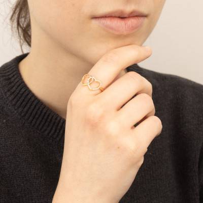 Yellow Gold-Plated & Zirconium Oxide Double Heart Ring - Emanessence