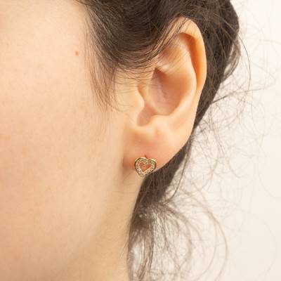 Boucles d'Oreilles Coeur Plaqué Or & Oxyde de Zirconium - Emanessence