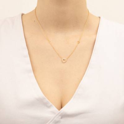 Collier Coeurs Plaqué Or & Oxyde de Zirconium, Longueur 42 cm - Emanessence
