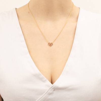 Yellow Gold-Plated & Pink and Red Enamel Heart Necklace, 42 cm - Emanessence