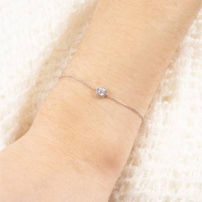 Bracelet Diamant Coussin 0,25 ct et son Halo en Or Blanc 750, Longueur 16,5 cm, Largeur 1,00 mm - Divine