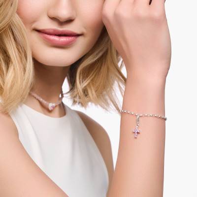 925 Silver Pink Stone Cross Charm Pendant - 2032-051-9 - Thomas Sabo