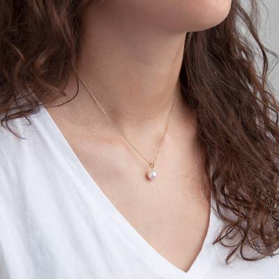 18K Yellow Gold, Diamond & Round Cultured Pearl Necklace, Length 45 cm - Négoce-îles