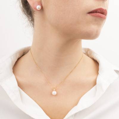 Collier Perle d'Eau Douce Ronde 9/10 mm en Or Jaune 750, Longueur 45 cm - Négoce-îles