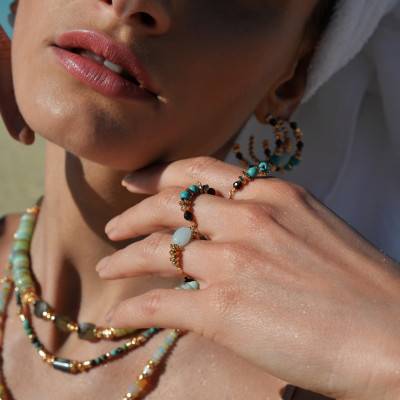 Bague Chiquita Dorée Maille Forçat & Pierres Bicolores - Hipanema