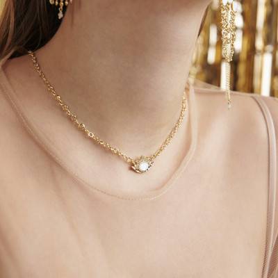 Collier Dita Doré & Pierres Blanches, Longueur Ajustable - Hipanema