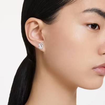 Iconic Swan Swan Stud Earrings in Rhodium-Plated Metal - 5647873 - Swarovski