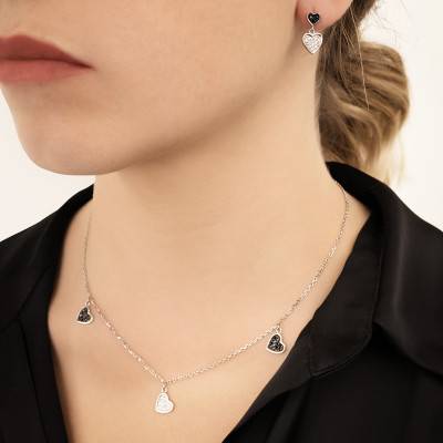 Boucles d'Oreilles Double Coeur Oxydes de Zirconium Bleu & Blanc, Argent 925 - Naïades