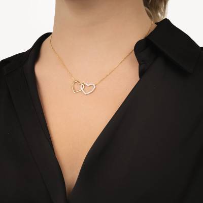 Gold-Plated & Cubic Zirconia Intertwined Hearts Necklace, 42 cm - Naïades