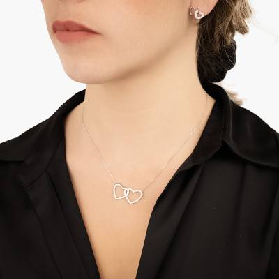 925 Silver & Cubic Zirconia Intertwined Hearts Necklace, Length 42 cm - Naïades