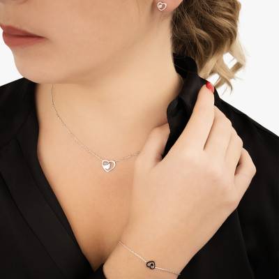 925 Silver Two-Heart Bracelet, Length 18 cm - Naïades