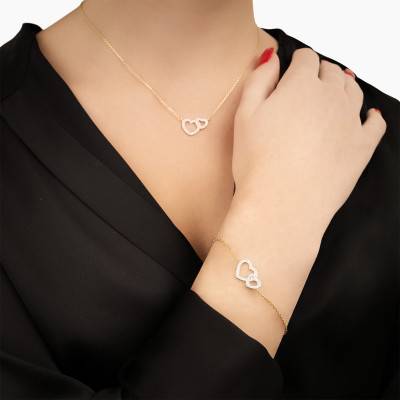 Bracelet Coeurs Entrelacés Oxydes de Zirconium & Plaqué Or 750, Longueur 18 cm - Naïades