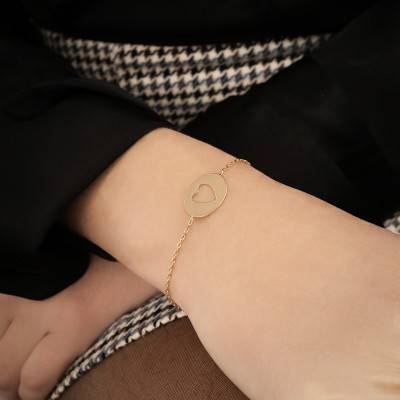Bracelet Motif Rond et Coeur Ajouré en Plaqué Or, Longueur 18 cm - Naïades