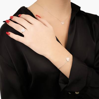 925 Silver & Cubic Zirconia Heart Necklace, 45 cm - Naïades