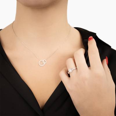 925 Silver & Zirconia Interlaced Circles Necklace 45 cm - Naïades