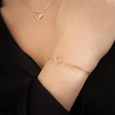Bracelet Cœur Oxydes de Zirconium Plaqué Or 750, Longueur 18 cm, Largeur 1,30 mm - Naïades