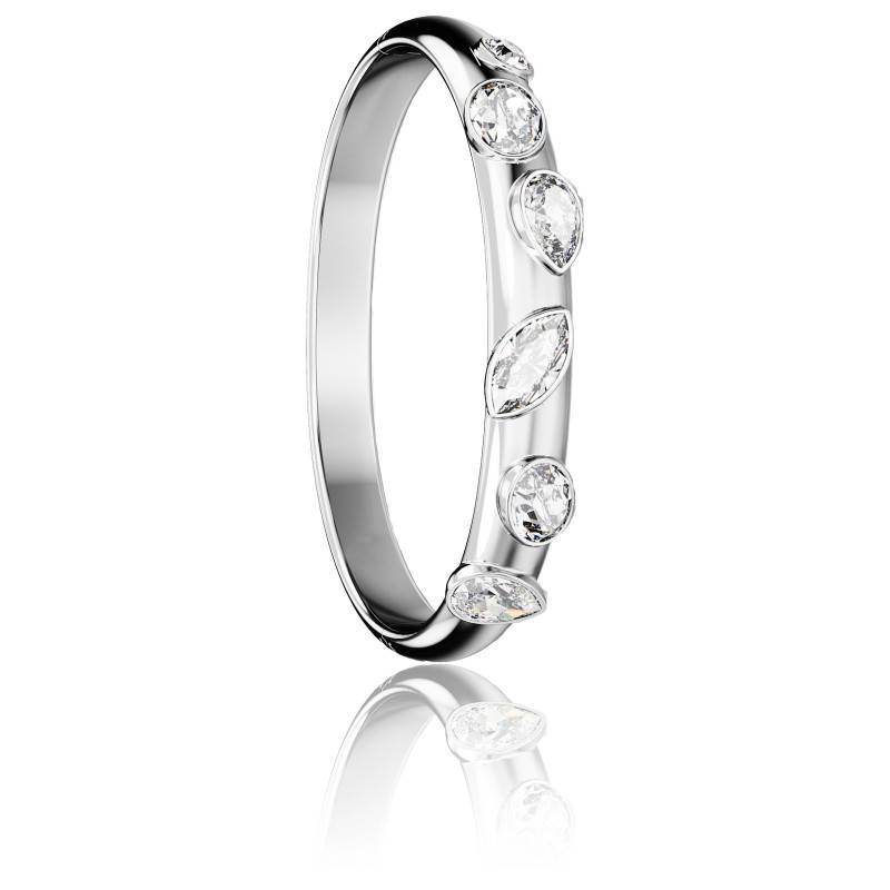 Rhodium-Plated Metal & White Crystals Dextera Bangle, Length 16 cm - 5671193 - Swarovski