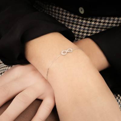 925 Silver & Cubic Zirconia Infinity Bracelet, Length 18 cm - Naïades