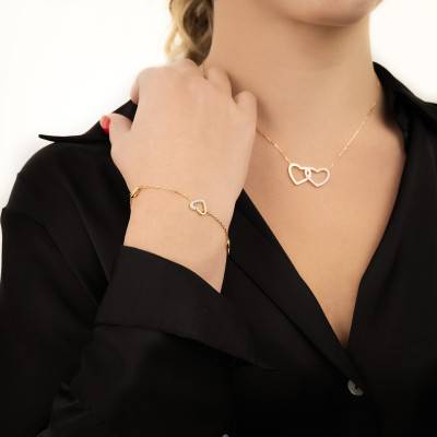 Bracelet Coeur Oxydes de Zirconium Plaqué Or, Longueur 18 cm - Naïades