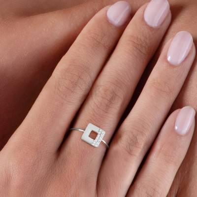 750 White Gold Arty Open Square Pavé Ring with Diamonds 0,06 ct - Skalli