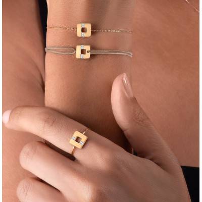750 Yellow Gold Arty Square Line Bracelet with Diamonds 0,023 ct, Length 18 cm - Skalli