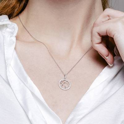 Collier Constellation Gémeaux en Or Blanc 750 & Diamants 0,18 ct, Longueur 42 cm - Aurora