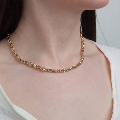 750 Yellow Gold Fancy Link Chain, Length 45 cm, Width 6 mm - Manillon
