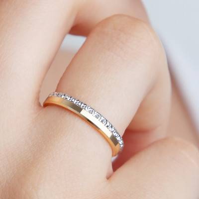 Alliance Ruban Standard en 2 Ors Jaune et Blanc 750 & Rail de Diamants, Largeur 3 mm - Amore
