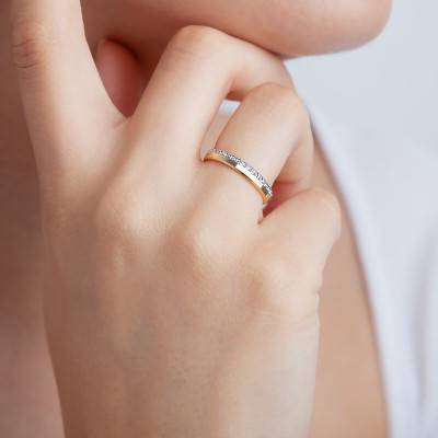 Alliance Ruban Standard Demi-Diamantée en 2 Ors Jaune et Blanc 750, Largeur 3 mm - Amore