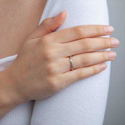 Alliance Ruban Standard Diamantée en 2 Ors Rose et Blanc 750 & Rail de Diamants, Largeur 3 mm - Amore