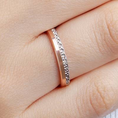 Alliance Ruban Standard en 2 Ors Rose et Blanc 750 & Rail de Diamants, Largeur 3 mm - Amore