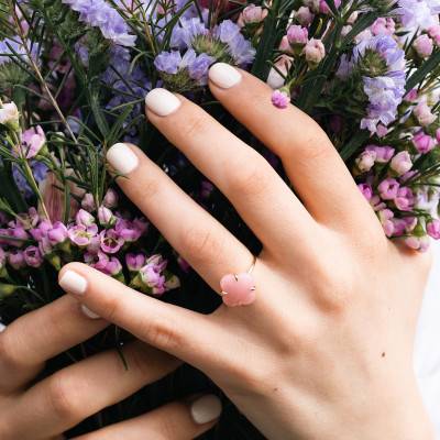 Yellow 750/1000 Gold & Guava Quartz Victoria Clover Ring - Morganne Bello