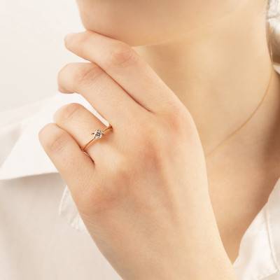 Solitaire Delia, Pierre Blanche 0,25 ct & Or Rose 750 - Façonnier