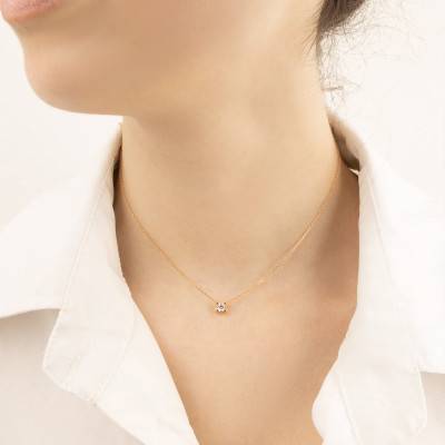 Collier Delia Diamant 0,25 ct & Or Jaune 750, Longueur 41 cm - Façonnier