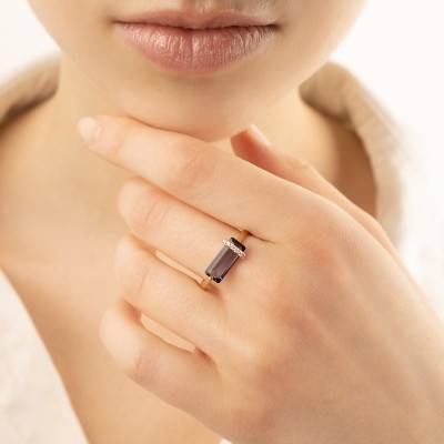 Bague Corset Iolite & Diamants 0,048 ct, Or Jaune 750 - Façonnier