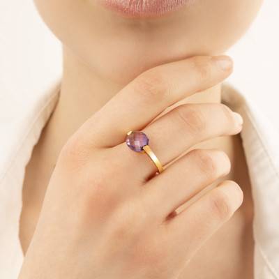 Bague 2 Griffes Améthyste & Or Jaune 750 - Les Valentines