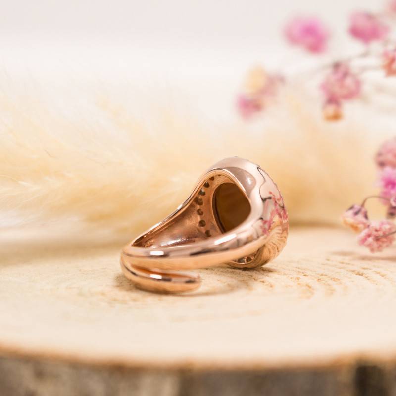 Bague Cam e Fleurie et Pierres Marron Dor Rose Emanessence Ocarat