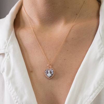 Brown Cameo Heart & White Petal Outline Pendant Rose Gold-Tone - Emanessence