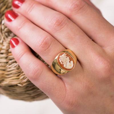 Orange Gold-Tone Women's Profile Face Cameo Ring - Emanessence