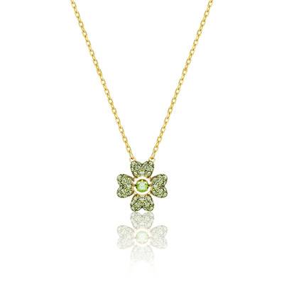 Collier Charms Vert Trèfle En Acier Inoxydable Avec Cristaux - Neuf Avec étiquettes