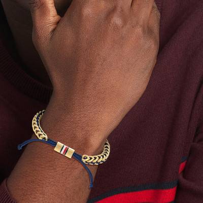 Bracelet Tressé en Acier Doré & Nylon Bleu Marine, Longueur 19 cm - 2790512 - Tommy Hilfiger