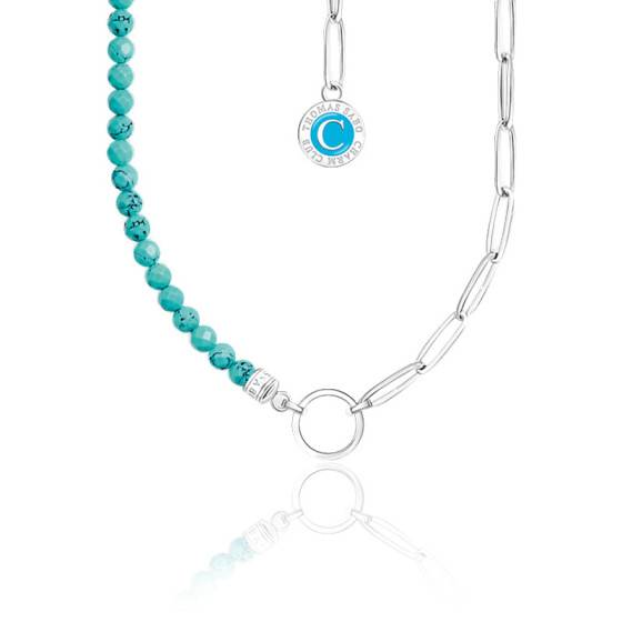 Broche/pendentif, turquoises et coraux, argent - La Boîte à Bijoux